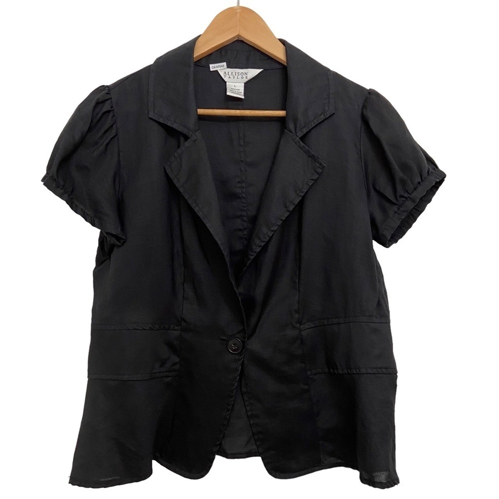 Allison Taylor blazer black 100% linen short sleeves Large